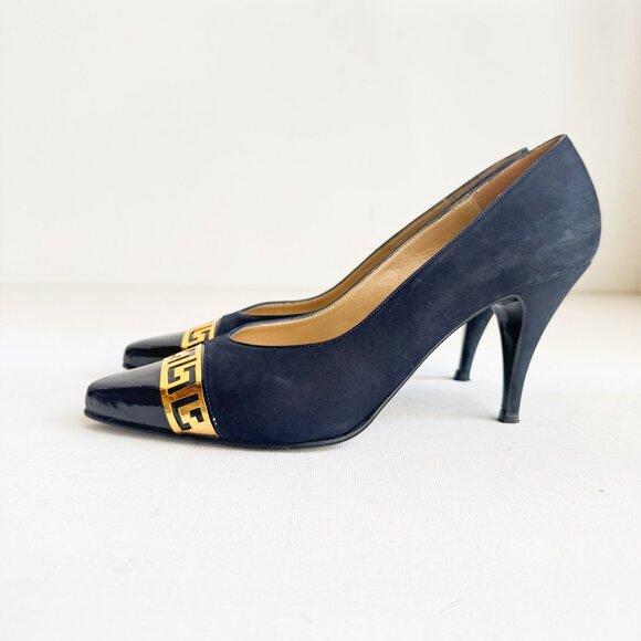 Vintage Aldo Black  Suede Gold tone Accent Classic Heels 6.5 - Picture 3 of 8